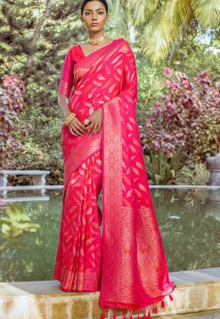 Woven Art Silk Saree in Fuchsia