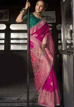 Woven Art Silk Saree in Fuchsia