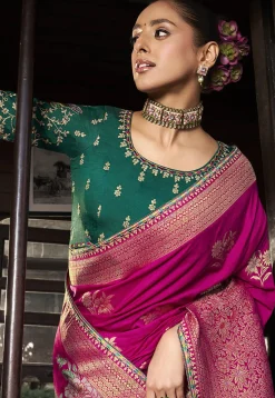 Woven Art Silk Saree in Fuchsia
