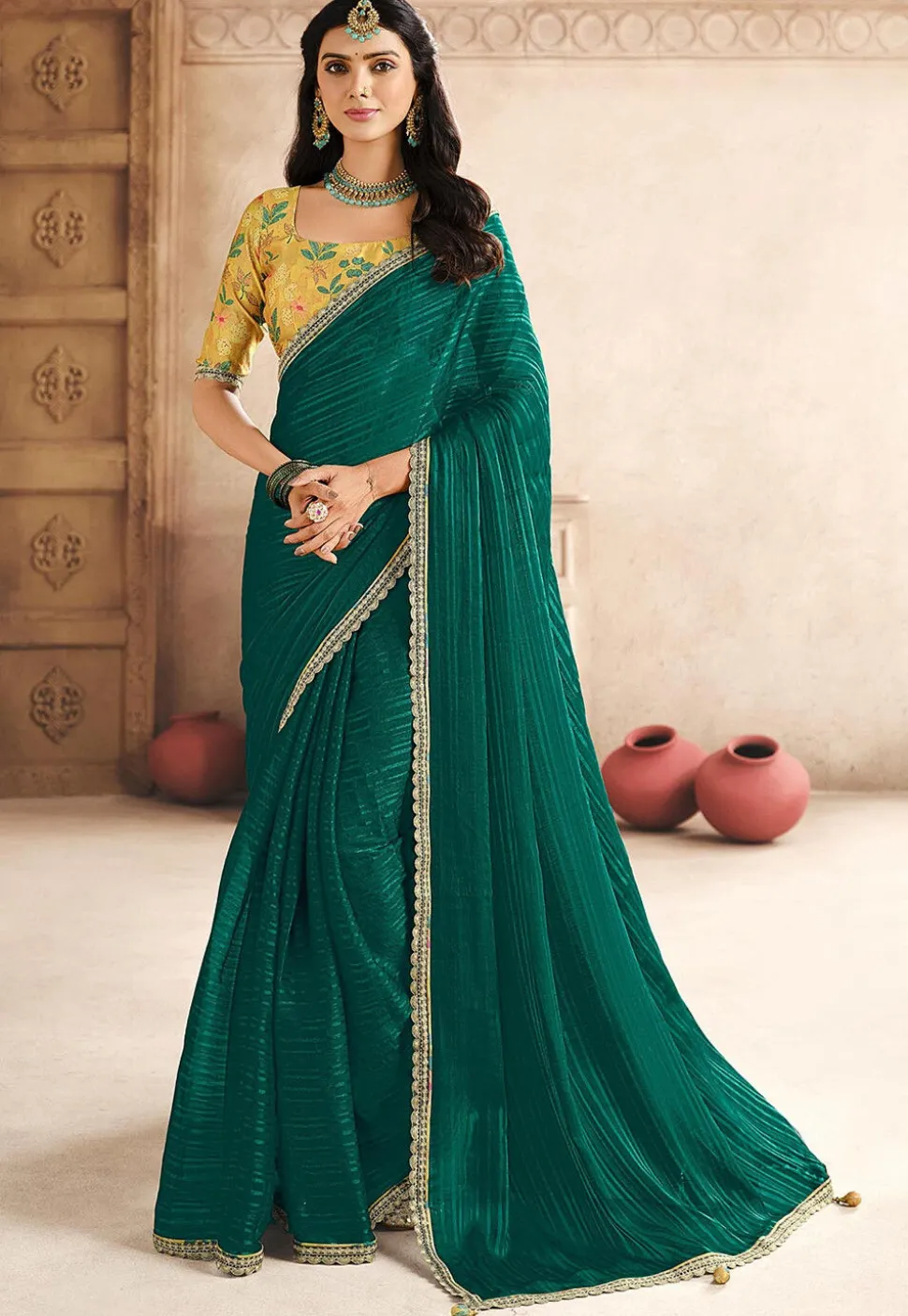 Woven Art Silk Saree in Green