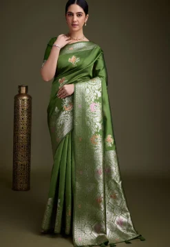 Woven Art Silk Saree in Green