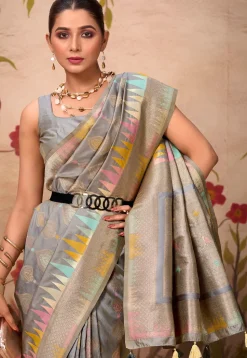 Woven Art Silk Saree in Grey