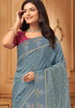 Woven Art Silk Saree in Grey