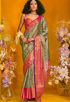 Woven Art Silk Saree in Green