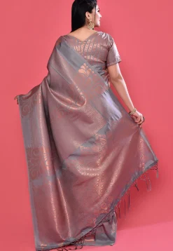 Woven Art Silk Saree in Grey