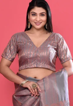 Woven Art Silk Saree in Grey