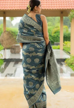 Woven Art Silk Saree in Grey