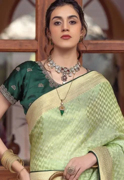 Woven Art Silk Saree in Light Green