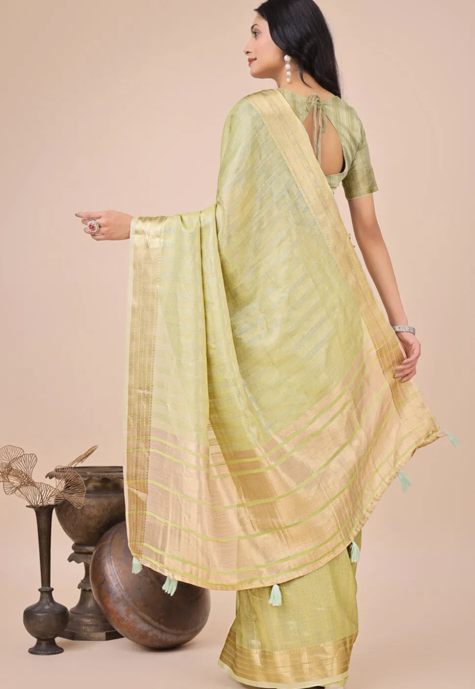 Woven Art Silk Saree in Light Green