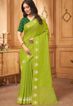 Woven Art Silk Saree in Light Green