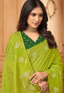 Woven Art Silk Saree in Light Green