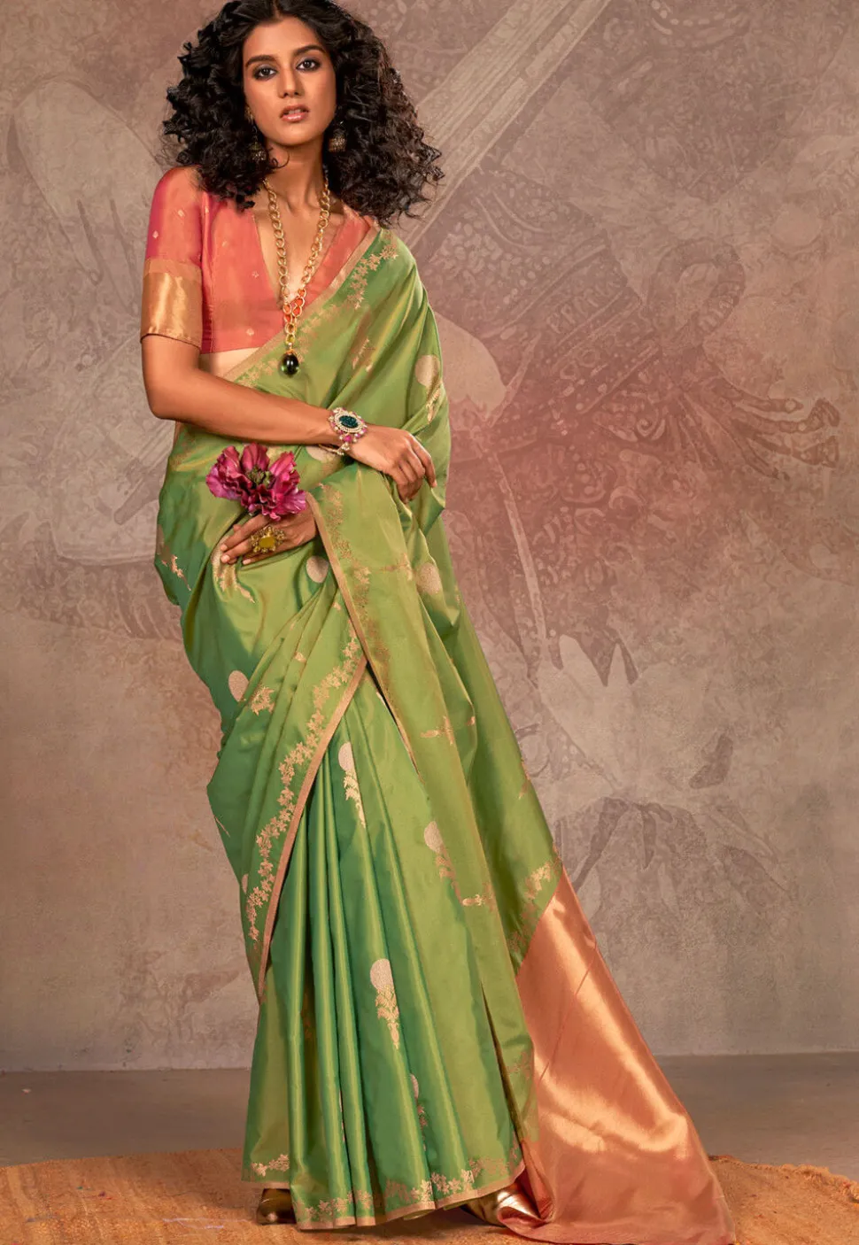 Woven Art Silk Saree in Light Green