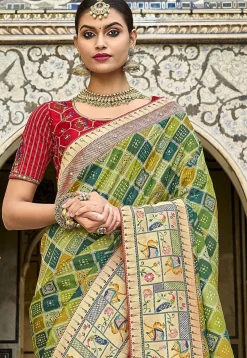Woven Art Silk Saree in Light Green
