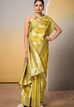 Woven Art Silk Saree in Light Olive Green and Multicolor