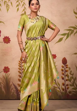 Woven Art Silk Saree in Light Green