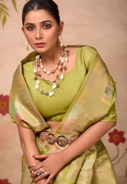 Woven Art Silk Saree in Light Green