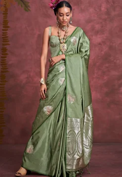 Woven Art Silk Saree in Light Green