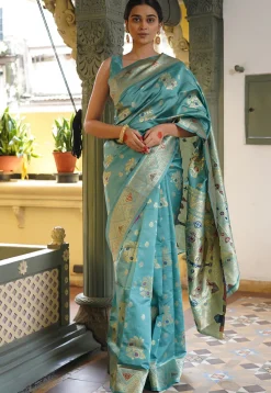 Woven Art Silk Saree in Light Blue