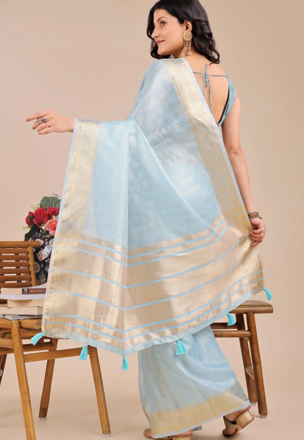 Woven Art Silk Saree in Light Blue