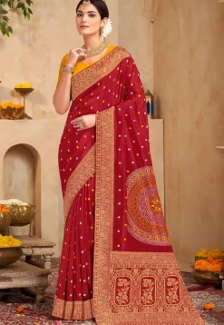Woven Art Silk Saree in Maroon