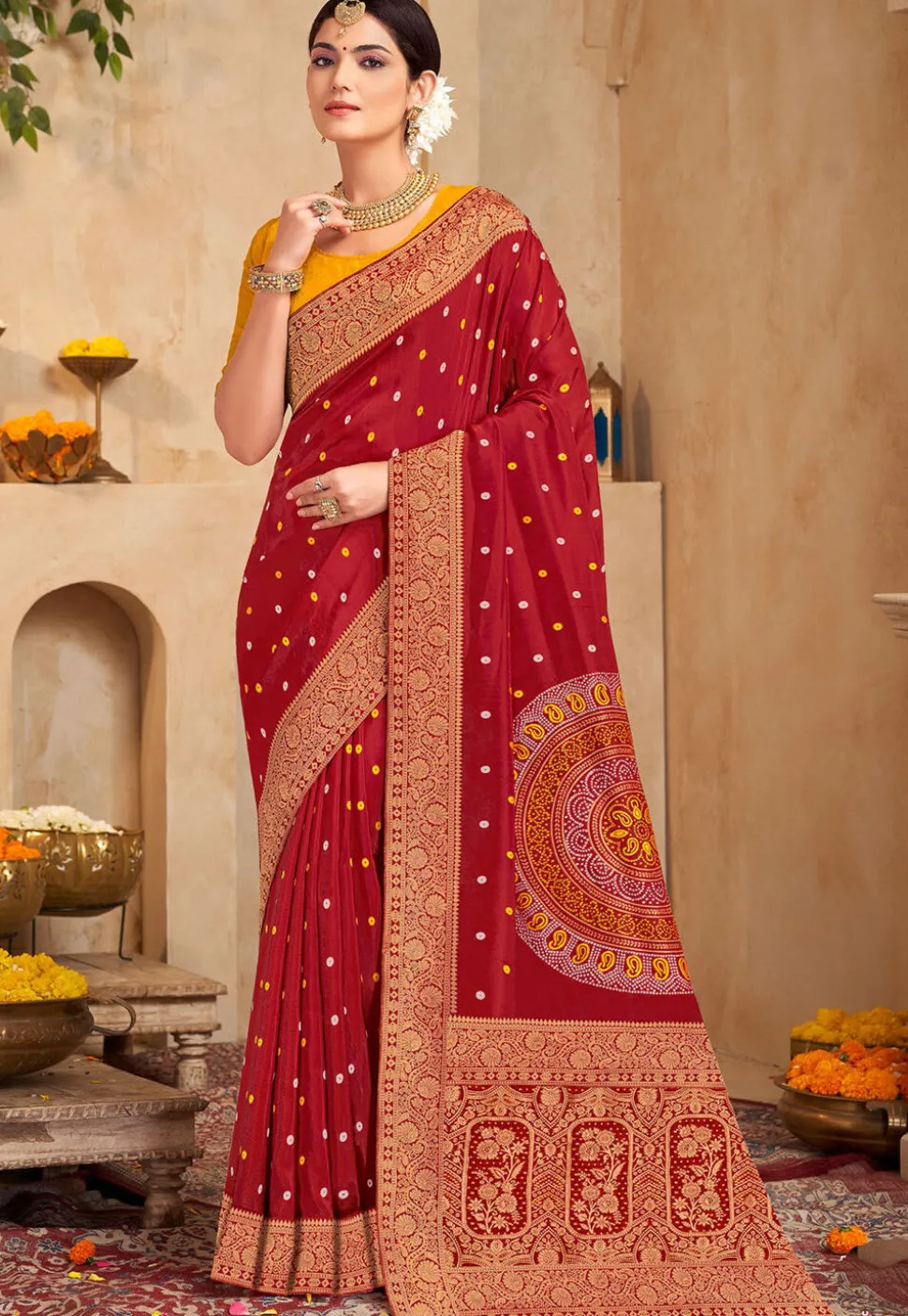 Woven Art Silk Saree in Maroon