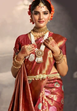 Woven Art Silk Saree in Maroon