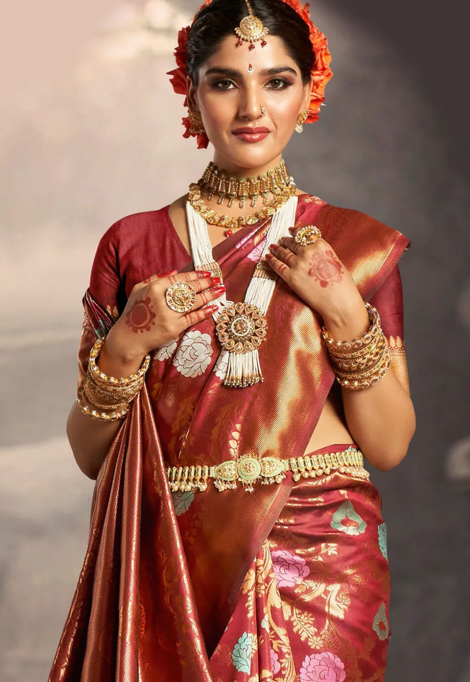 Woven Art Silk Saree in Maroon