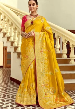 Woven Art Silk Saree in Mustard