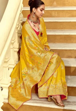 Woven Art Silk Saree in Mustard