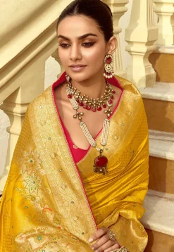 Woven Art Silk Saree in Mustard