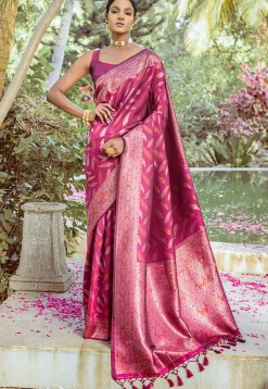 Woven Art Silk Saree in Magenta