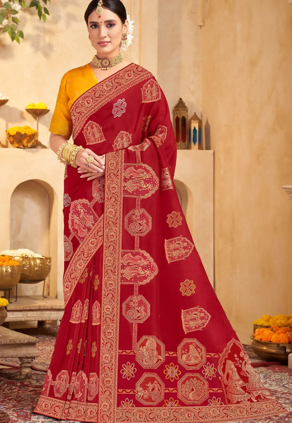 Woven Art Silk Saree in Maroon