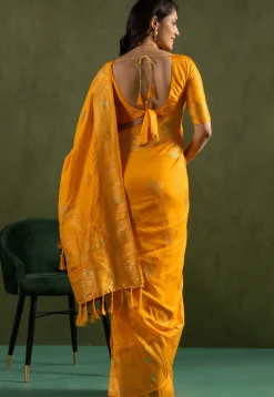 Woven Art Silk Saree in Mustard