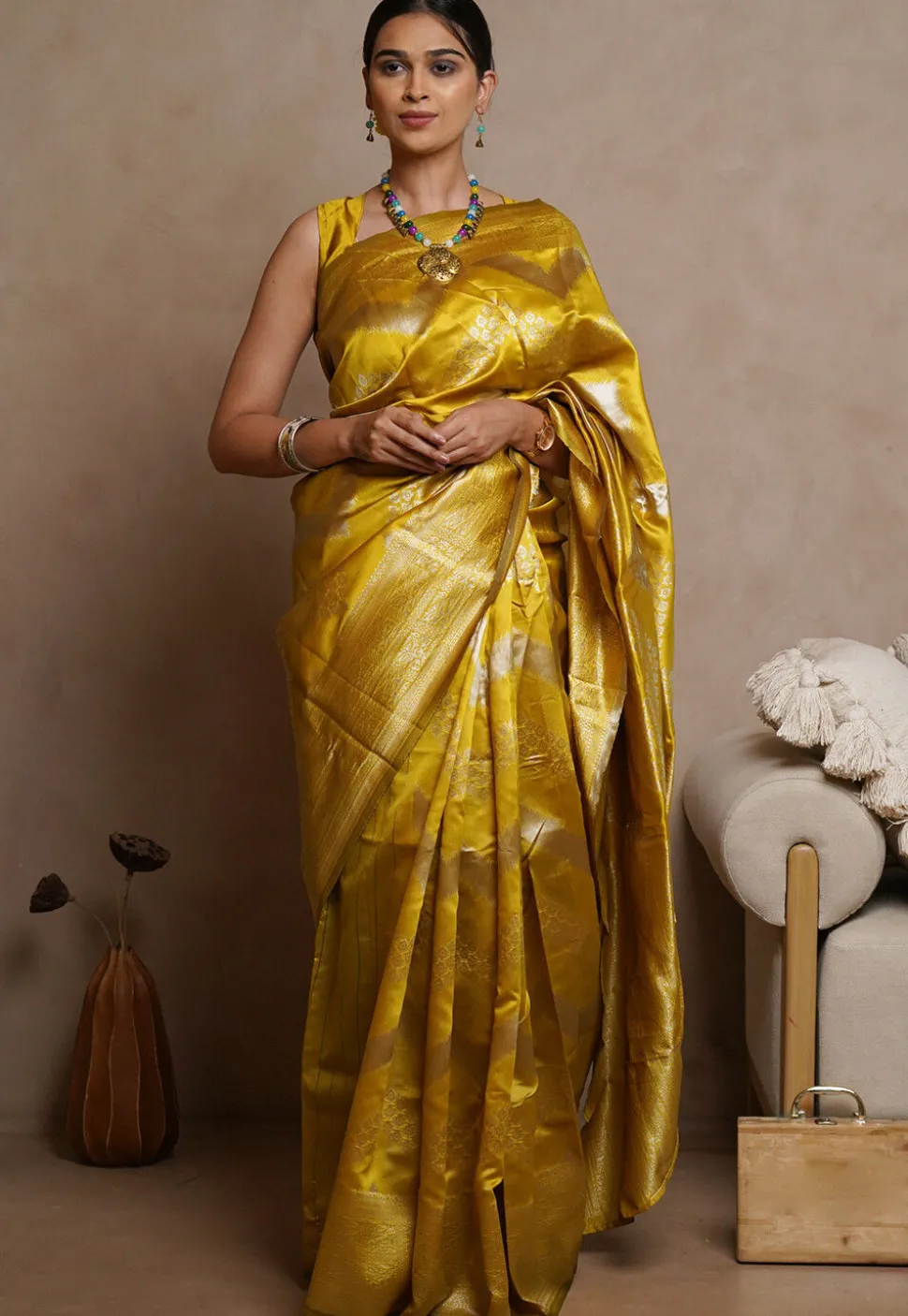 Woven Art Silk Saree in Mustard