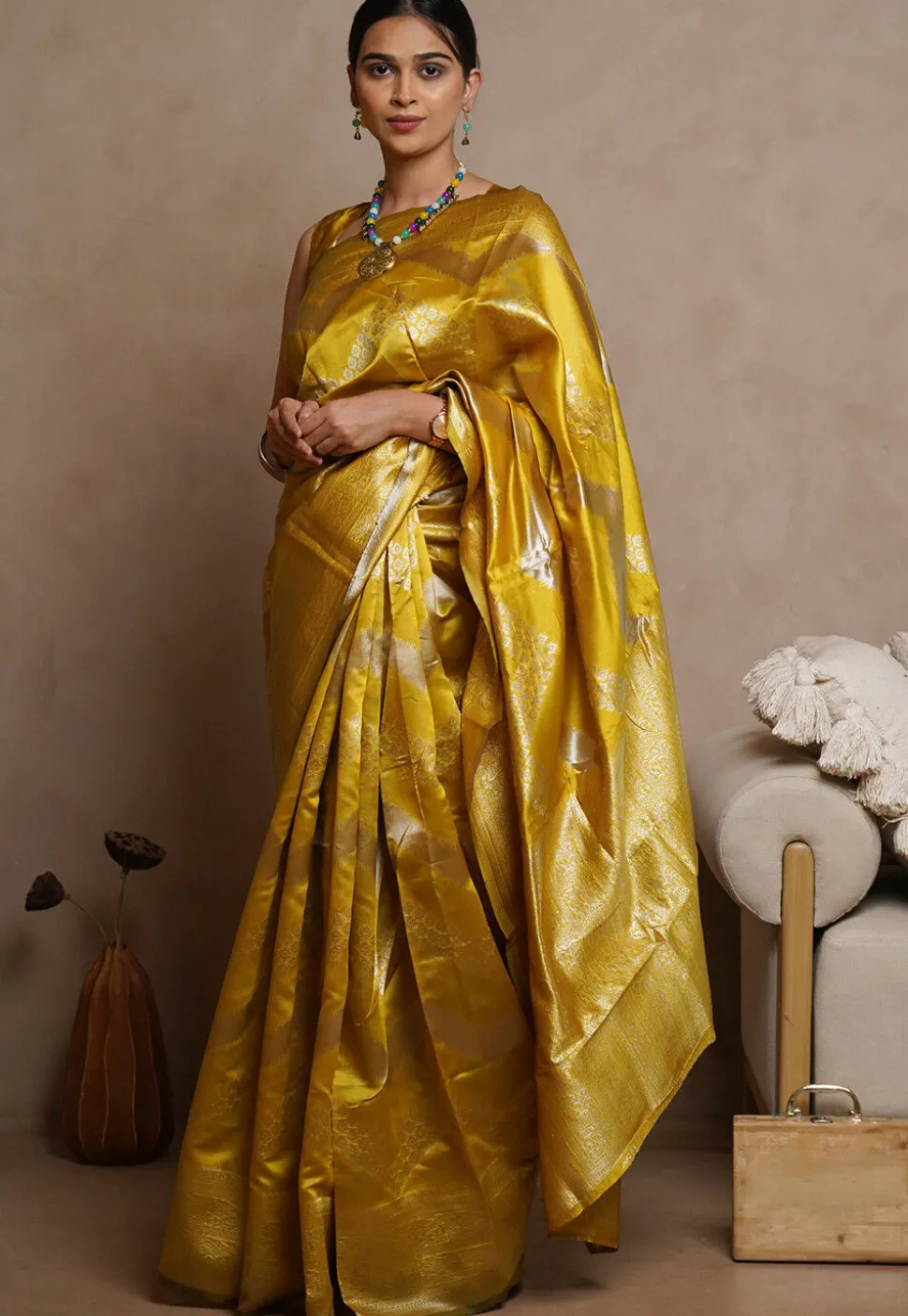 Woven Art Silk Saree in Mustard