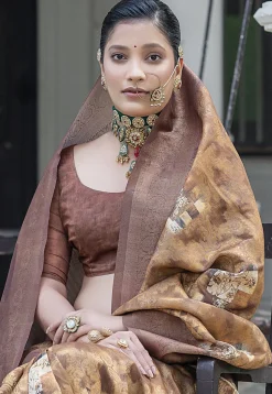 Woven Art Silk Saree in Mustard