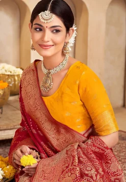 Woven Art Silk Saree in Maroon