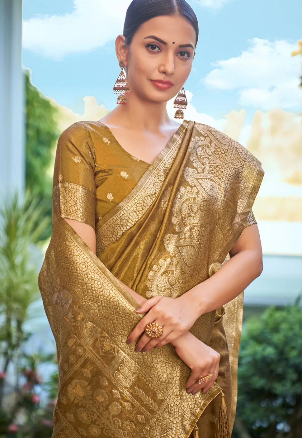 Woven Art Silk Saree in Mustard