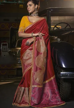 Woven Art Silk Saree in Maroon
