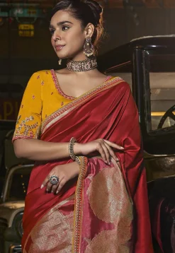 Woven Art Silk Saree in Maroon