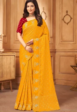 Woven Art Silk Saree in Mustard