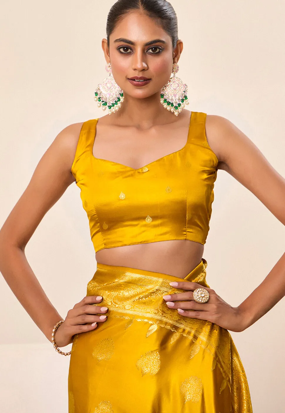 Woven Art Silk Saree in Mustard