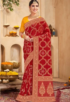 Woven Art Silk Saree in Maroon