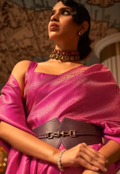 Woven Art Silk Saree in Magenta