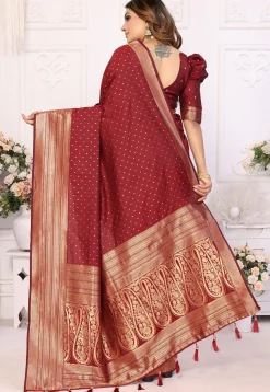 Woven Art Silk Saree in Maroon