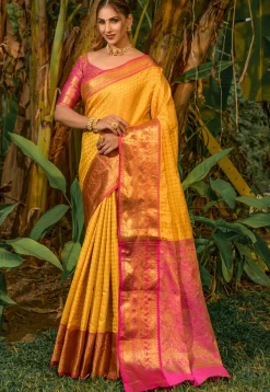 Woven Art Silk Saree in Mustard