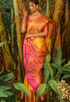 Woven Art Silk Saree in Mustard