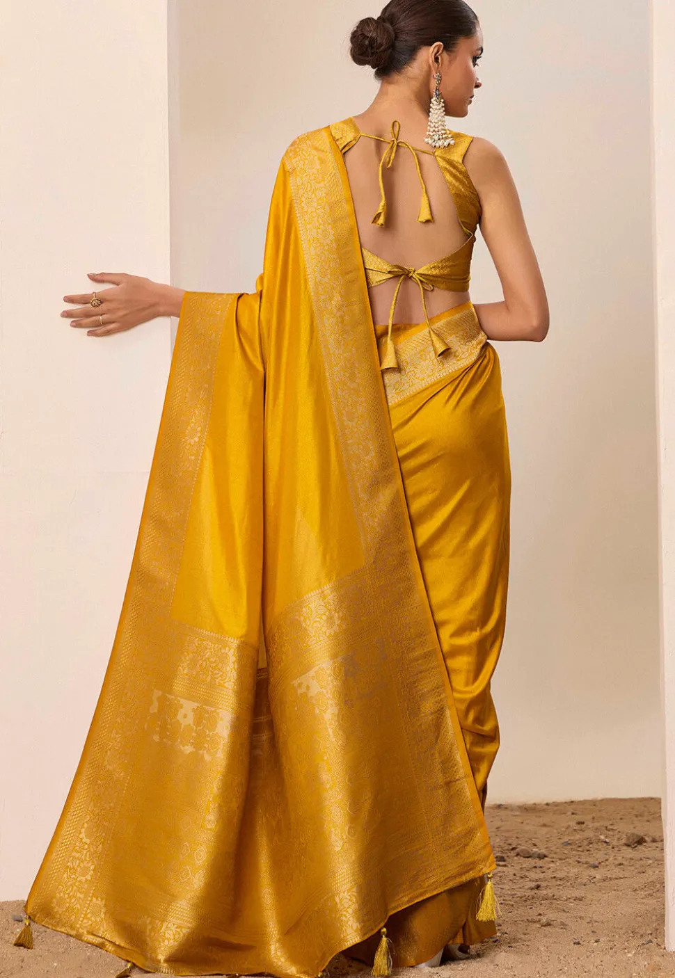 Woven Art Silk Saree in Mustard