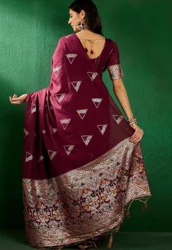 Woven Art Silk Saree in Maroon