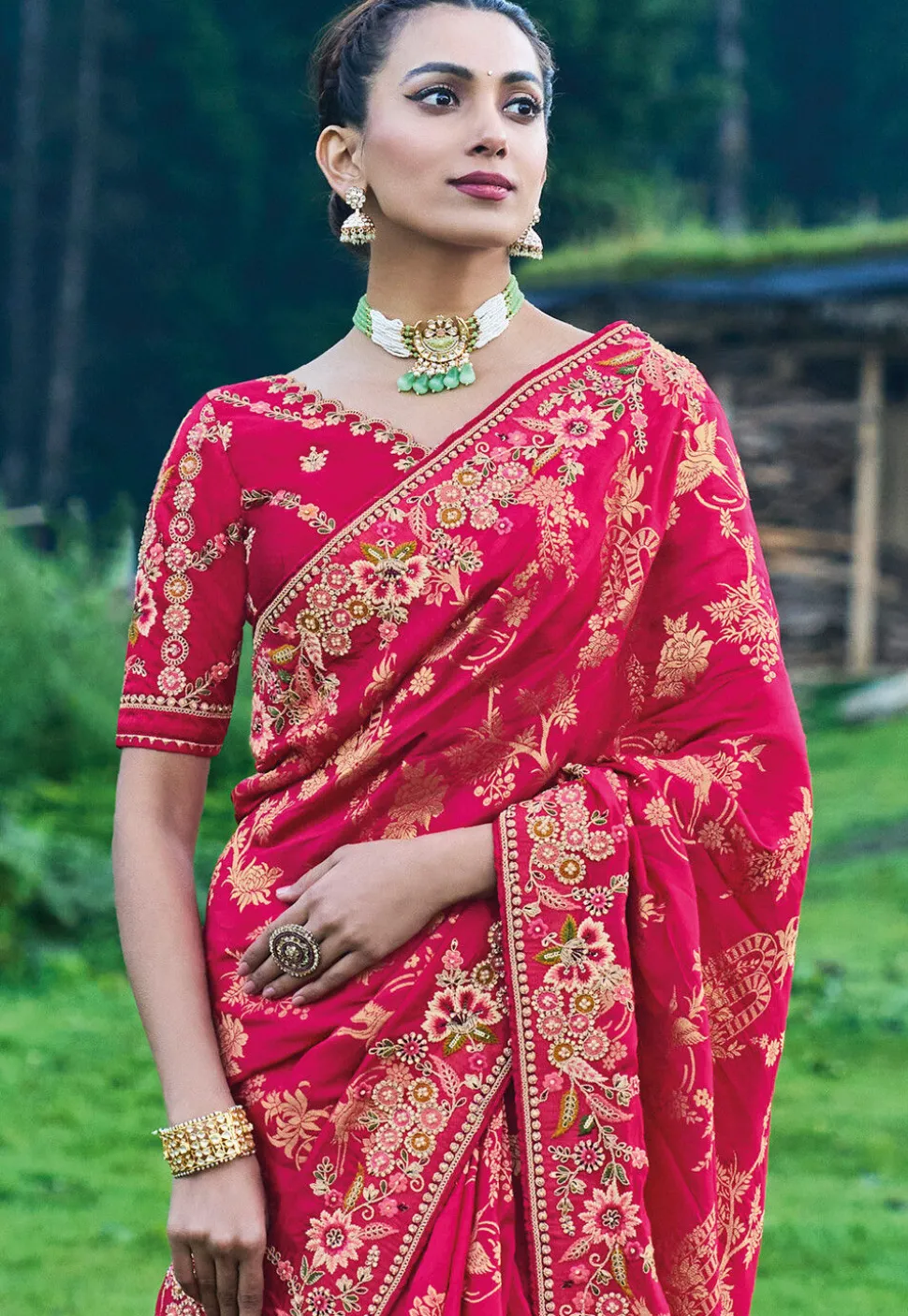 Woven Art Silk Saree in Magenta